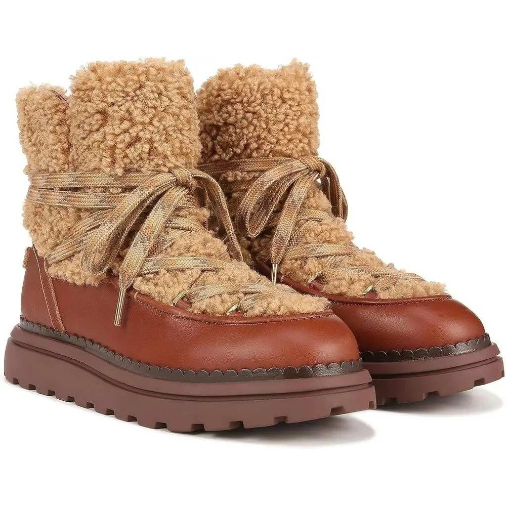 Sam Edelman Orelia Boot Women 5 Brown Leather Faux Shearling Lug Sole  MSRP $180